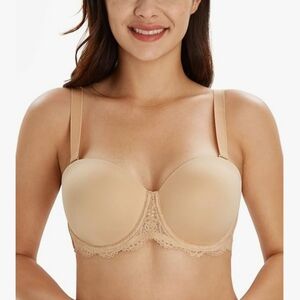 Amazon size 38DDD full coverage strapless multi way bra with lace trim